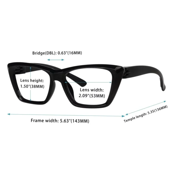 Cateye reading glasses dimension