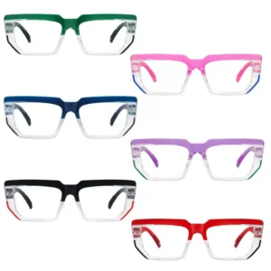 metalless design screwless spring hinges reading glasses, women's two tone reading glasses, retro square reading glasses