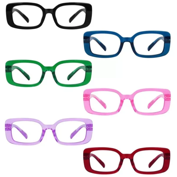 Rectangle Reading Glasses for Women 6 Pack Spring Hinges